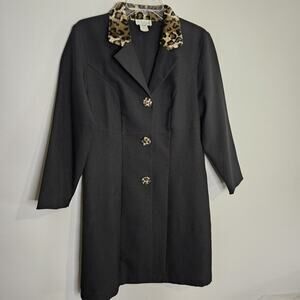 Maria Gabrielle NY Long Blazer Jacket Leopard Collar Buttons Business Jr 11-12